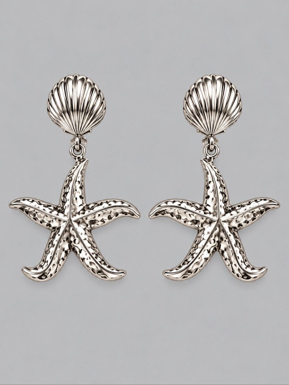 Silver Starfish Drop Clip-on Earrings